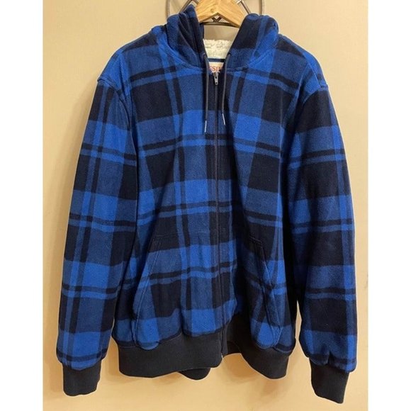 Mossimo Supply Co Cobalt Blue Black Plaid Hunter Hoodie Jacket Mens XXL - Picture 3 of 4